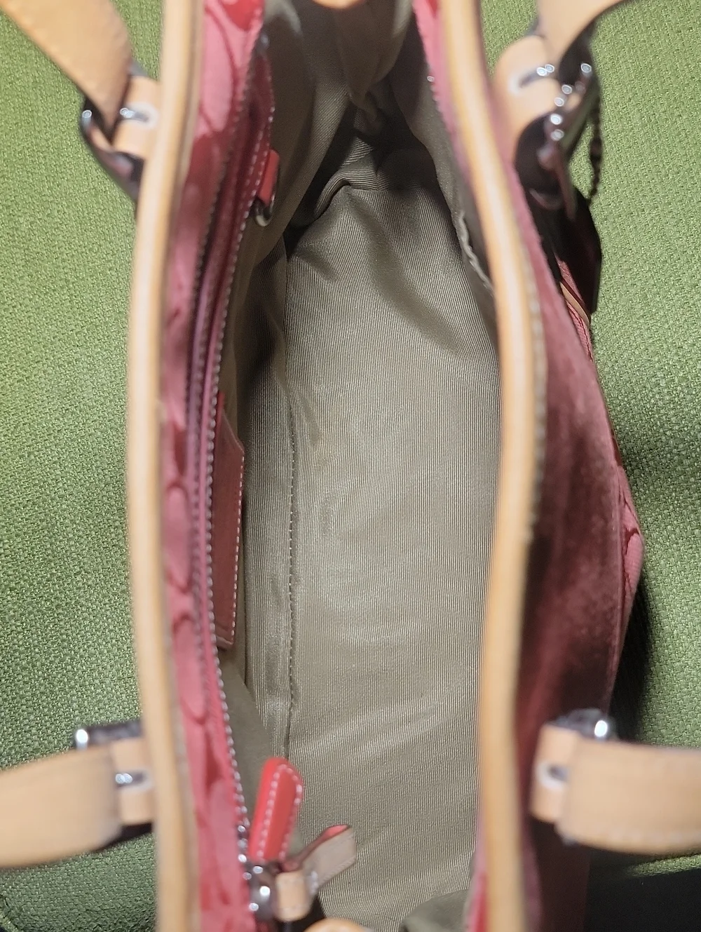 Coach Pink Signature Canvas Shoulder Tote with Beige Leather Trim